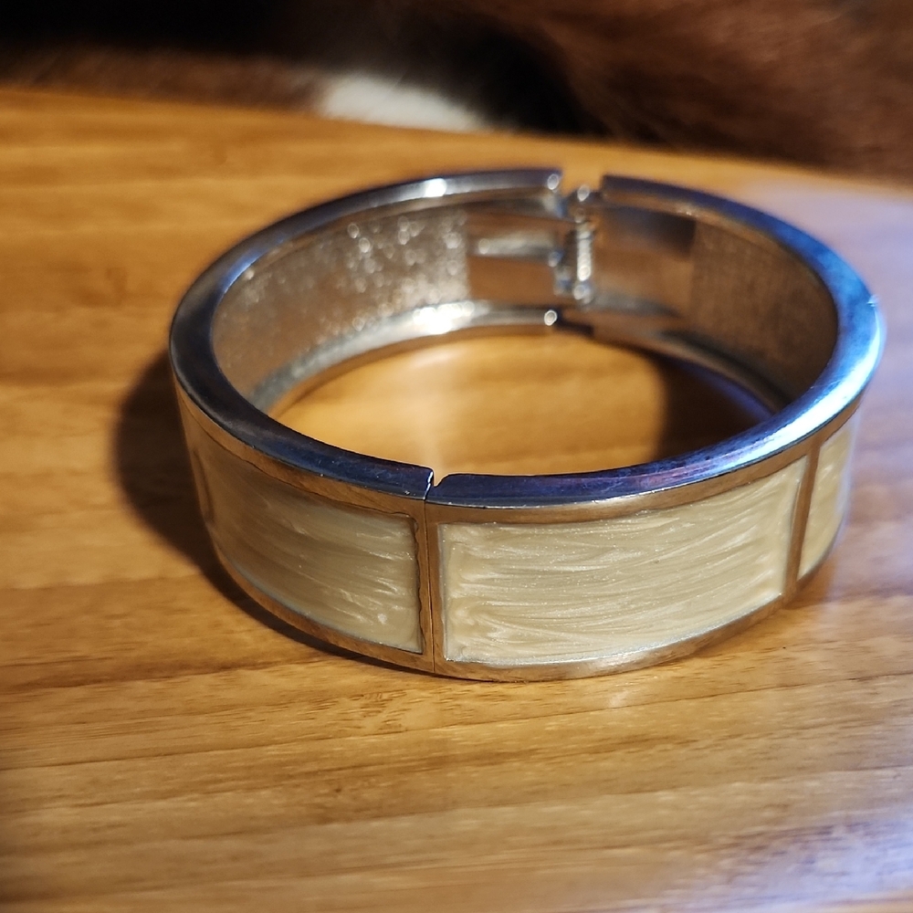 '$8 Add on' Chic Beige and Silver Bangle Bracelet